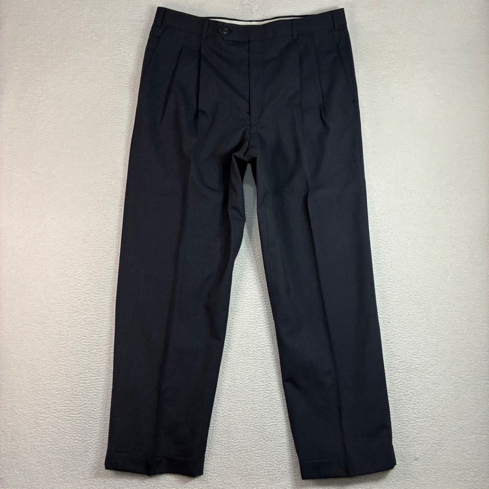 Brooks Brothers 346 Worsted Wool Double Pleat Dress Pant Men 40x31 Gray Stretch